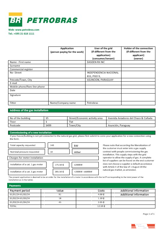 Paraguay Petrobras Paraguay Operations and Logistics gas company business utility bill template in Word and PDF formats